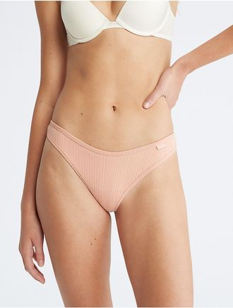 Calvin Klein Womens Ribbed Thong - Pink - XS