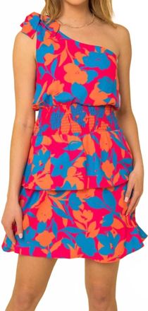 Gilli Sleeveless One Shoulder Smocked Floral Dress In Pink Multi