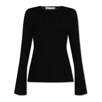 Acne Studios Round-neck Knitwear, female, Black, Size: L Ribbed Sweater