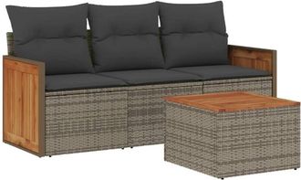 vidaXL Set De Sof&aacute;s De Jard&iacute;n 4 Pzas Y Cojines Rat&aacute;n Sint&eacute;tico Gris Vidaxl