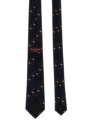 Gucci Jacquard Bee-Embroidered Silk Necktie - Navy