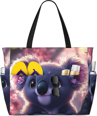Generic Cute Koala Print Large Beach Bag Foldable Travel Shoulder Tote Bag With Pocket For Weekender Pool Vacation