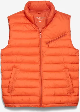 Cole Haan Mens 26.5 Zip Front Quilted Vest - Orange Size Small