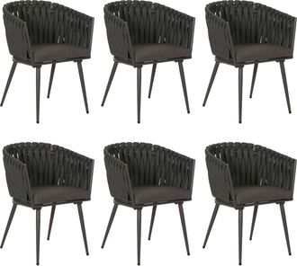 Hhg [nunca Usado] Juego De 6 Silla De Comedor De Aluminio Hhg-418, Reposabrazos De Silla De Interior, Tejido De Cuerda De Olefina Cuerda, Antracita Coj&iacute;n 