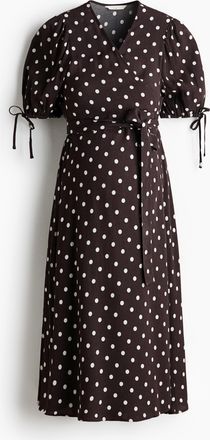 H&M MAMA Wickelkleid mit Puff&auml;rmeln - Dunkelbraun/Polka Dots