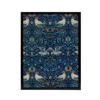 Artery8 Birds & Flowers Blue Pattern Framed Canvas Wall Art Print Morris | Size: W24 x H32