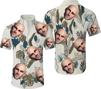 Generic Custom Hawaiian Shirt with Face Picture for Men Personalized Tropical Summer Beach Casual Short Sleeve Button Down Shirts (UK, Alpha, 3XL, Regular, Re