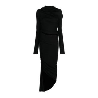 ADĀMO Andrea Adamo Gedrapeerde Jersey Asymmetrische Midi Jurk - Dames - Maxi kleedjes - Zwart - XS - Kleedjes