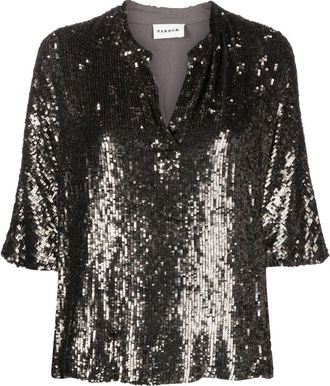 P.A.R.O.S.H. sequin-embellished short-sleeve top - women - PVC/Polyester/Viscose/Viscose - M - Grey