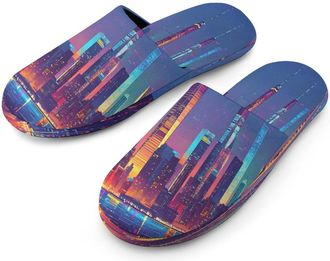 Generic New York City Skyline Mens Cotton Slippers Memory Foam Comfort House Shoes Winter Indoor Slipper for Hotel Casa Spa