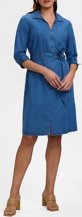 Foxcroft Agnes Tie Waist Denim Shirtdress in Medium Wash Blue at Nordstrom, Size X-Small