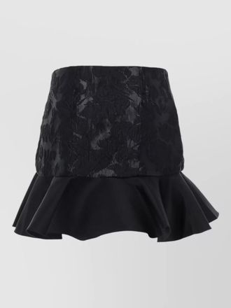 Ganni satin skirt high waist floral texture ruffles