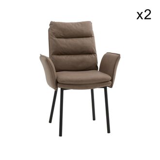 Konte Design Lote de 2 sillas de polipiel marr&oacute;n y patas de metal negro