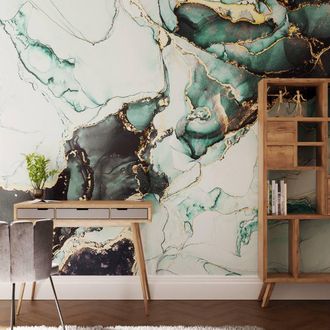 Superfresco Easy Agate Marble Teal & Gold Print To Order 3m x 2.8m Mural in Blue