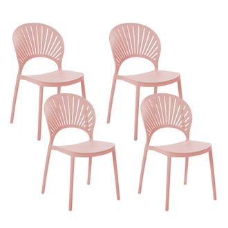 Beliani Beliani - Conjunto De 4 Sillas De Comedor Rosa Pastel Pl&aacute;stico Apilable Interior Exterior Fiumicino