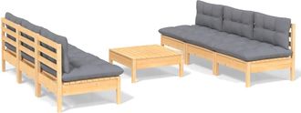 vidaXL Vidaxl - Juego De Muebles De Jard&iacute;n 7 Pzas Y Cojines Madera Pino Gris