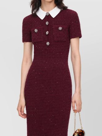 Self Portrait textured knit crystal-embellished midi dress