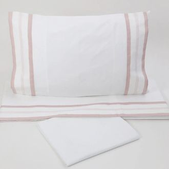 Casa da Laura S&aacute;banas 100% algod&oacute;n 200 hilos pregas rosa cama 135/140 1 almohada 4
