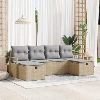 vidaXL Vidaxl - Conjunto De Sof&aacute; De Jard&iacute;n Con Coj&iacute;n 6 Pcs Beige Y Gris Claro