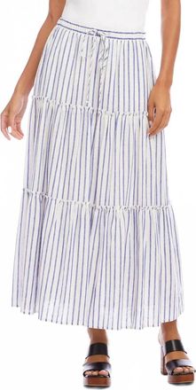 Karen Kane Stripe Tiered Midi Skirt In Off White With Blue