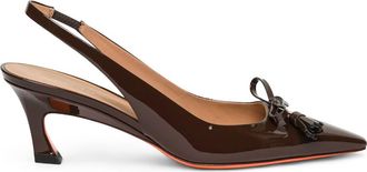 Santoni Patent Leather Mid-Heel Slingback in Brown at Nordstrom, Size 10.5