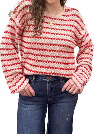 Hem & Thread Heart Knit Sweater In Pink