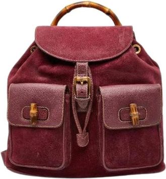 Gucci Pre-owned Backpacks, female, Purple, Size: ONE SIZE Pre-owned Suede Backpack