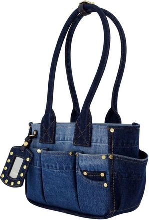 Ganni Womens Quilted Cotton Denim Shoulder Bag Blue