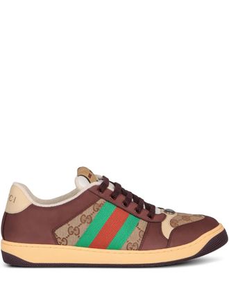 Gucci GG web strip sneakers - men - Rubber/Canvas/Leather/Fabric - 9.5 - Brown