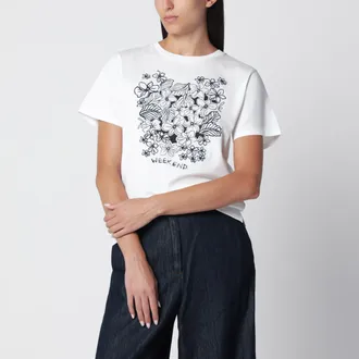 Max Mara T-shirt in jersey di cotone bianca con ricamo