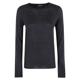 Roberto Collina Round-neck Knitwear, female, Blue, M, White Crew Neck Jumper Long Sleeve
