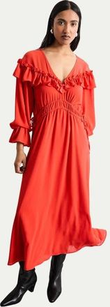 Warehouse Ruffle Shoulder Detail Boho Maxi Dress in Red at Nordstrom, Size 12