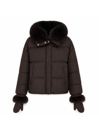 Yves Salomon Fox Fur Trim Down Jacket - Brown