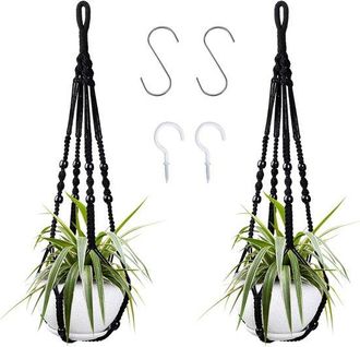 OEM Cestas Colgantes Para Plantas, Juego De 2, Negras, Hechas A Mano, Aptas Para Plantas De Interior Y Exterior (85 Cm)
