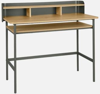 Sweeek Escritorio De Metal Y Decoraci&oacute;n De Madera Con 3 Nichos