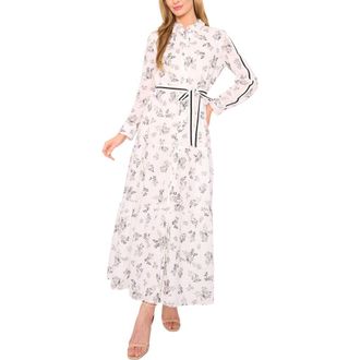 CeCe by Cynthia Steffe Floral Long Sleeve Cotton Maxi Shirtdress in New Ivory at Nordstrom Rack, Size Large