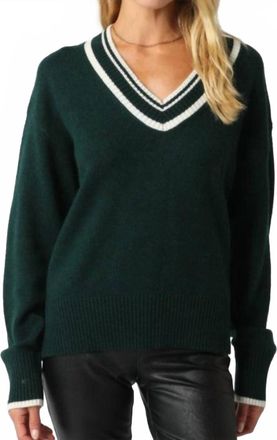 Olivaceous Aimee V-Neck Sweater In Dark Green