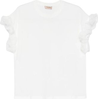 Twinset Katoenen Jersey T-shirt - Dames - T-shirts - Wit - L - Katoen - Tops