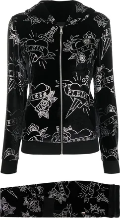 Philipp Plein heart velvet tracksuit set - women - Polyester/Spandex/Elastane - S - Black