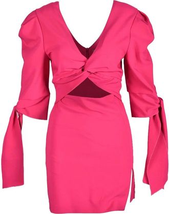 Feminista Fuchsia V-Neck Polyester-Blend Mini Dress