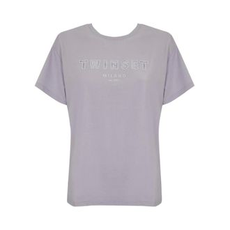 Twinset Cotton Crewneck Artwork T-Shirt - female - Twinset - T-Shirts - Purple - XS - Tops