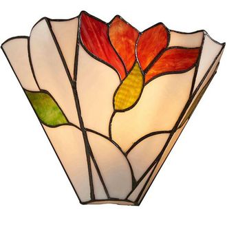 Loops Tiffany Glass Floral Design Wall Light - Dark Bronze Effect - Dimmable LED Lamp in Clear