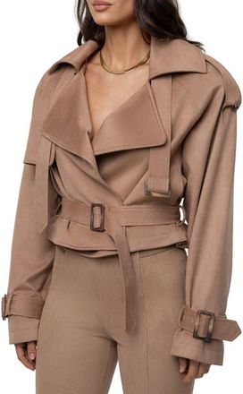 JLUXLABEL Latte Belted Crop Jacket in Beige at Nordstrom, Size Medium