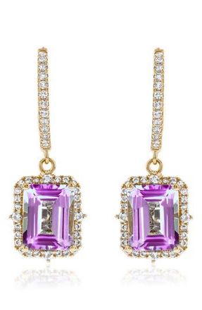 Suzy Levian Semiprecious Stone Halo Drop Earrings in Purple/yellow at Nordstrom Rack