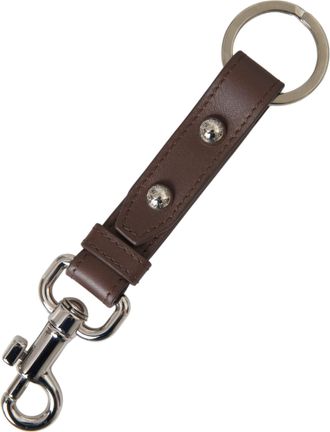 Dolce & Gabbana Womens Brown Plain Leather Silver Brass Keyring Holder Keychain Accessory