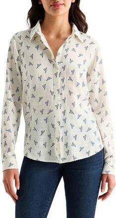 Lucky Brand Heart Print Button-Up Shirt in Ivory/blue at Nordstrom Rack, Size X-Small