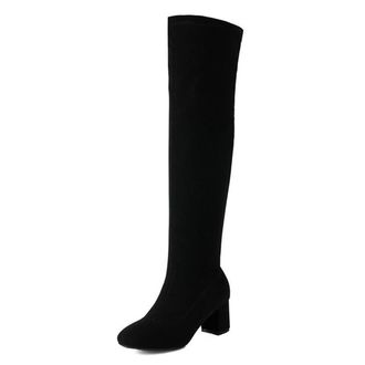 Generic Womens Fashion Stretch Knitted Over The Knee Boots Round Toe Block Heel Pull On Winter Dress Shoes (Black,5.5)