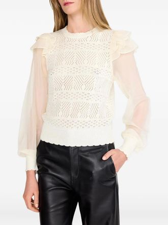 Christy Lynn Dahlia opengewerkte blouse met ruches - Wit