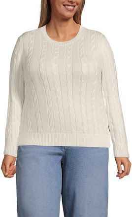 Lands End Plus Size Drifter Classic Cable Crew Neck Sweater in Fresh Ivory at Nordstrom, Size 2X