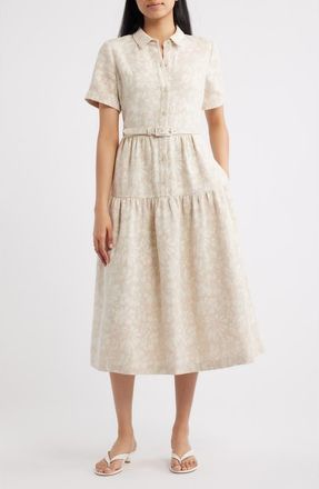 Eliza J Floral Print Cotton Blend Shirtdress in Oatmeal at Nordstrom, Size 16
